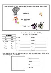 English worksheet: Using the Sense of Sight 