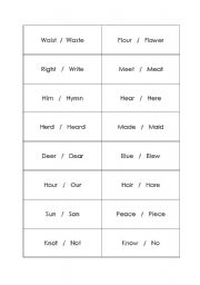 English Worksheet: Homonyms