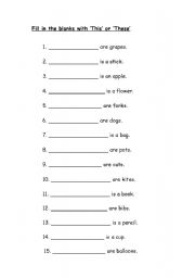 English worksheet: This and These