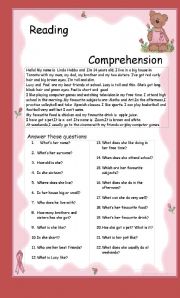 English Worksheet: reading