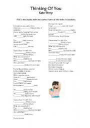 English worksheet: Kate Perry- Thinking of you