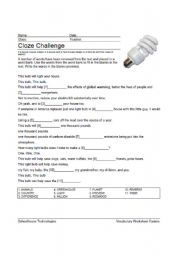English Worksheet: This Bulb - a cloze exercise