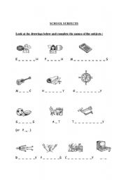 English Worksheet: School subjects (hangman style)