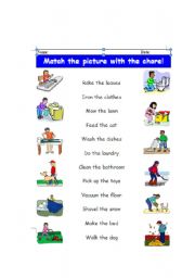 English Worksheet: Match the Picture with the Chore!