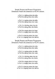 English worksheet: Present Progressive Tense Test: Match the Sentence to the Teachers Action