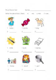 English worksheet: Plural Nouns Picture Test