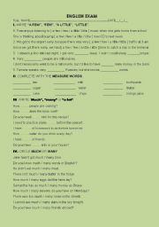 English Worksheet: a few  a little