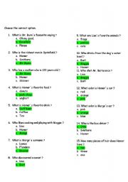 English Worksheet: The Simpsons Multiple choice 30 questions ANSWER