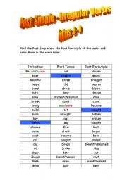 English worksheet: Past Simple Irregular Verbs - letters: a-b