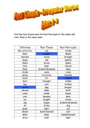 English Worksheet: Past Simple Irregular Verbs - letters: a-b