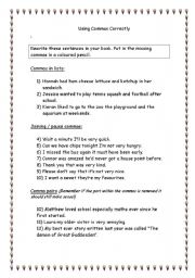 English Worksheet: Using Commas Correctly!