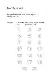 English worksheet: Colour the numbers