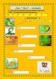 English Worksheet: Can _ cant _ Animals