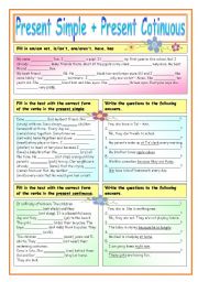 English Worksheet: Present Simple and Present Continuous