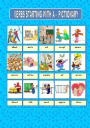 English Worksheet: VERBS STARTING WITH A - PICTIONARY