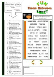 English Worksheet: Fun Sheet Theme: Halloween