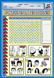 English Worksheet: PHYSICAL FEATURES - WORDSEARCH