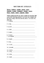 English worksheet: SOUNDS OF ANIMALS