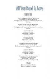 English Worksheet: All You Need is Love ~ Lyrics