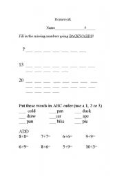 English Worksheet: count backwards/mixed review