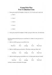 English worksheet: Peer evaluation for role-plays