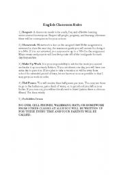 English Worksheet: behavior rules for classroom management
