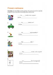 English worksheet: present continuous sentences and questions