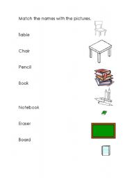 English Worksheet: match - school supplies