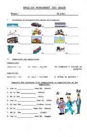 English Worksheet: Transportation + comparatives and superlatives