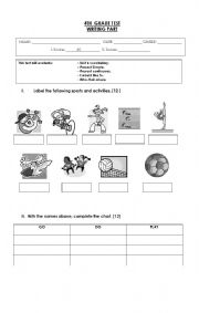 English Worksheet: Test on activities, present simple and present continuous, would like to.