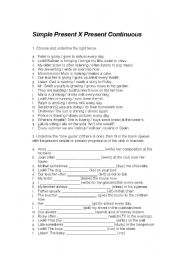 English Worksheet: PresentSimple  X Present Continuous