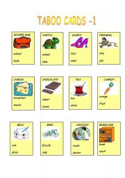 English Worksheet: TABOO CARDS PART-1