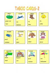 English Worksheet: TABOO CARDS PART -2