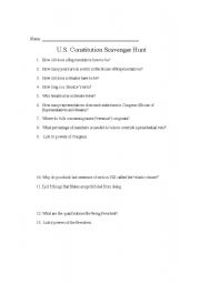 English Worksheet: U,S, Constitution Scavenger Hunt