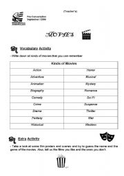 English worksheet: Conversation Class about Movies (Teachers copy)
