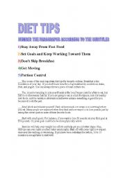 English Worksheet: Diet Tips