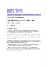 English worksheet: Diet Tips