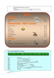 English Worksheet: Restaurant Dailogue