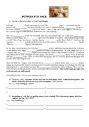 English Worksheet: Puppies for sale (past tense simple and modal verbs)