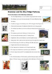 English Worksheet: Nouns and the Blue Ridge Parkway