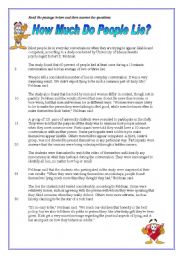 English Worksheet: Reading Passage - How much do people lie?