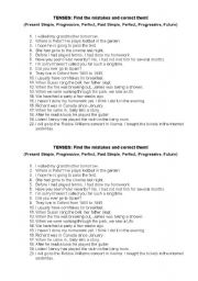 English worksheet: Tenses: Find the mistakes