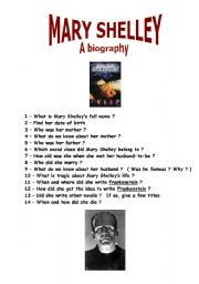 English Worksheet: Mary Shelleys biography