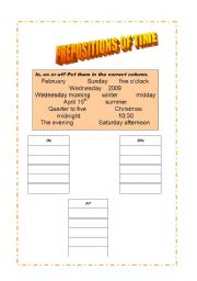 English Worksheet: prepositions of the time