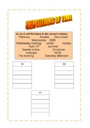 English worksheet: prepositions of the time