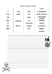 English worksheet: Build a sentence exercise