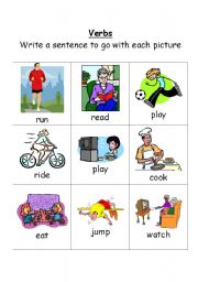 English worksheet: Verb sentences