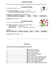 English worksheet: open and closed questions