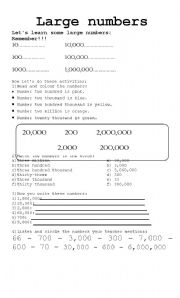 English worksheet: Large numbers