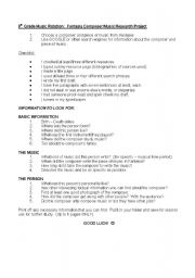 English Worksheet: Fantasia Internet Research Project